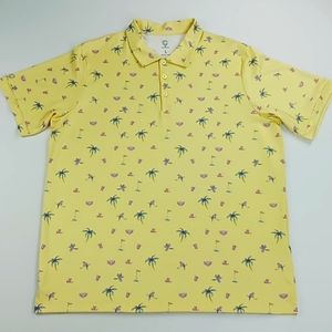 Caddy Cart Men's Short Sleeve Polo Palm Bolt Yellow UPF 50 Moisture Wicking L